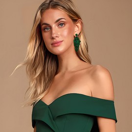 Flyonce Bridal Wedding Earrings for Brides Bridesmaid, Rhinestone Crystal Drop Dangle Chandelier for Women Green Black-Tone