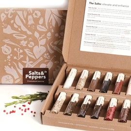 Salt & Pepper Gift Box l Spice & Seasoning Set for Cooking l 6 Salts & 6 Peppers - Himalayan, Hawaiian, Lemon Rosemary, Tellicherry Pepper & More l Gift Set for Men & Women l Gift idea for Him, Her l Housewarming Gift
