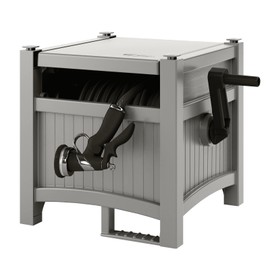 LINOXE Efficient Garden Organization with 100 ft Hose Resin Hideaway Hose Reel Storage Bin