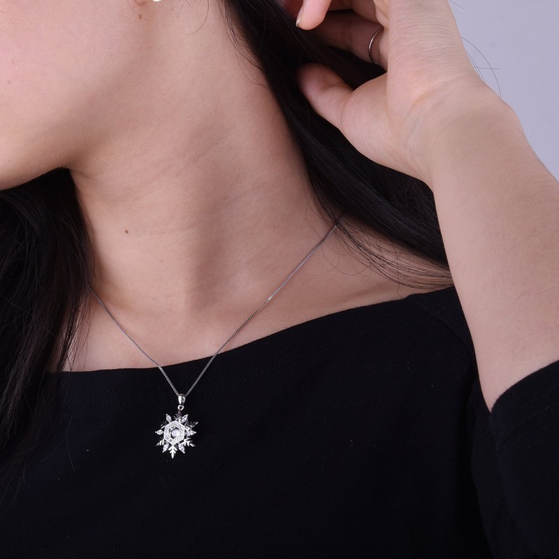 Women's Silver 925 Necklace Zirconia Christmas Snow Snowflake Birthday Present