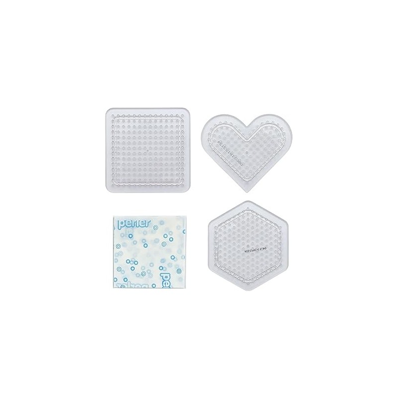 Kawada 80-30029 Perler Beads Plate Set, Small, Square, Hexagon, Heart