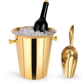 Ultimate Party Essential: 5-Liter Premium Champagne Ice Bucket with Ice Scoop, Elegant Gold Handle Stainless Steel in Stunning Metal Gold!