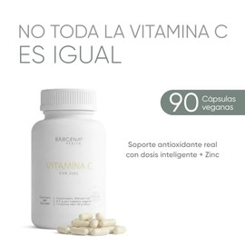 Bārcena Health Vitamina C con Zinc | 90 Cápsulas Veganas | 300mg Vitamina C + 14mg Zinc por porción | Fórmula Pura de Alta Absorción | Sin Aditivos | 