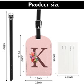 Deokke 2 Pack Luggage Tag Suitcase Tags Initial Letter Monogram PU Leather Cover Aesthetic Cute Monogrammed Travel Bag Labels for Women Girls Men (K)