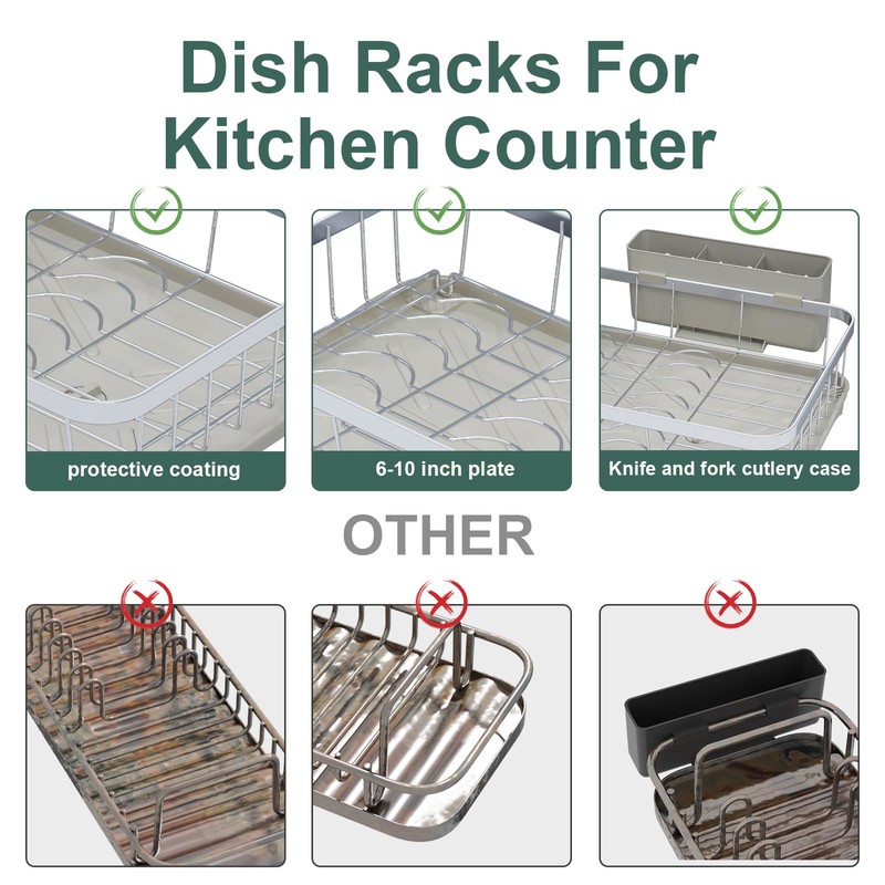 LIYI Dish Drainer,Large Capacity Storage,with Drain Outlet,304 Stainless Steel,Utensil Drain