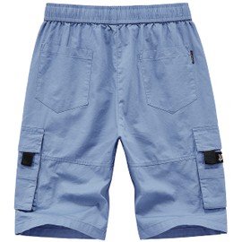 Vcansion Women's Casual Cotton Elastic Waist Drawstring Loose Fit Outdoor Multi-Pockets Cargo Shorts Light Blue US 12-14