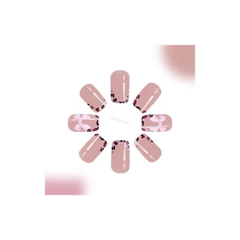 Tips Uñas Postizas Gel Para Uñas Leopardo Mariposa Rosa 24pc