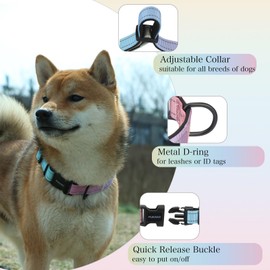 PUKAKO Reflective Dog Collar, Adjustable Soft Neoprene Padded Nylon Pet Collars with Buckle for Small Medium Large Dogs Girl, Macaron, L
