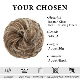 SARLA Messy Bun Hair Piece for Women Girls Synthetic Scrunchies Buns Extension Hairpieces Updo Pony Tail Beige Multi
