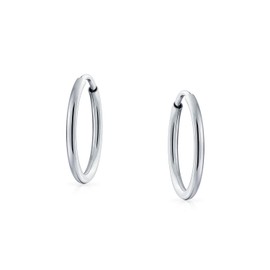 Thin Simple Minimalist Round Shaped Endless Continuous Tube Hoop Earrings For Women Teens .925 Sterling Silver .75 Inch Diameter