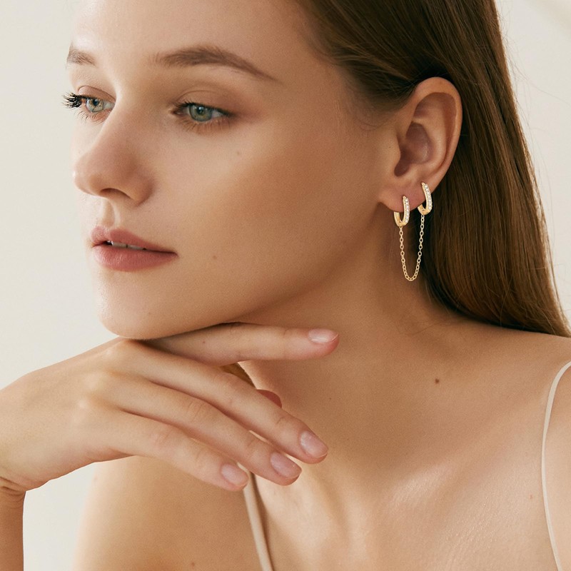 RoseJeopal Gold Hoop Earrings Tassel One Earring Women's Double Hoop