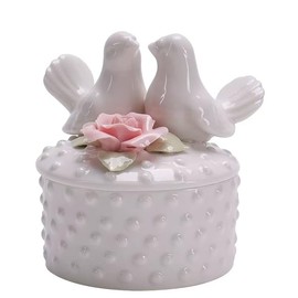 MUQI Cute white doves with rose Ceramic Jewelry Trinket Box suitable for holding Ring, Necklaces, Earring, Jewelry, Keys, wedding Candy. It is also a perfect home decoration or a vrey nice gift.