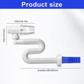 Space-Saving Siphon, Flexible Drain Hose, Flexible Siphon, 1 1/4 Inch Adjustable Siphon, Washbasin, Odour-Proof, Replaceable Waste Water Pipe, Drain Pipe with Odour Trap, White