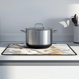 Garucesta Kitchen Stove Cover for Electric Stove Heat-Resistant Induction Stove Top Protector Non-Slip Glass Cooktop Cover with Hanging Loop Countertop Mat 29.18 x 20.96 inches, Marble White Gold Gray