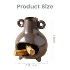 KOKUNKA Ceramic Chiminea Palo Santo Holder, Modern Incense Holder Burner for Sticks Sage Bundles Cone Incense, Chimenea Incense Dish for Meditation Decor, Brown