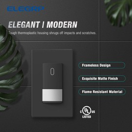 ELEGRP Occupancy Motion Sensor Light Switch, PIR Infrared Motion Activated Wall Switch, No Neutral Wire, Single Pole for CFL/LED/Incandescent Bulb, Wall Plate Included, UL Listed (2 Pack, Matte Black)