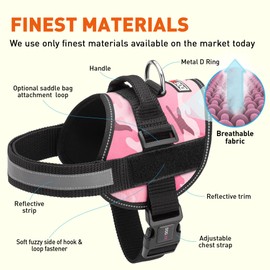 Arnés para perro, chaleco reflectante sin tirones ajustable con asa para caminar, entrenamiento, servicio transpirable, no – arnés para perros pequeños, medianos o grandes, espacio para parches, contorno de 15 a 19 pulgadas, camuflaje rosa