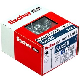 fischer PowerFast II PTF 5.0 x 50, Chipboard Screw (100 Pieces) with Full Thread, Pan Head with Inner Star, Screw for Woodworking, Reduces Screwing Resistance & Screwing Time