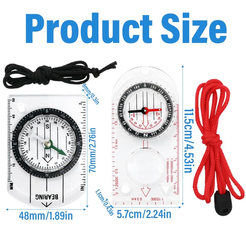 QIBZI Compasses, 2 Pieces Scale Compass, Outdoor Compass, Kids Compass,