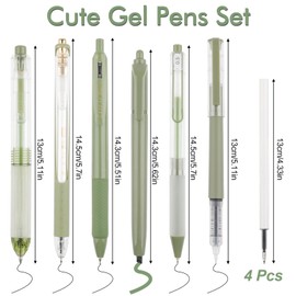 WINKIO 0.5 mm Gel Pen, Pack of 6 Aesthetic Gel Pens, Quick Drying Gel Pen with 4 Refills, Retractable Ballpoint Pen Black + Coloured Highlighter (Green)
