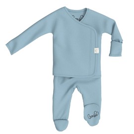 Bonsie Skin to Skin Babywear Footed Bodysuit - Teal Baby Footed One Piece - Ripple (3-6 Months)