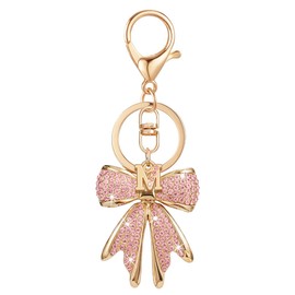 XGALBLA Sparkly Cute Initial Letter Pink Rhinestone Crystals Bow Keychain for Women Gold Tone Plated Coquette Aesthetic Bag Charms for Key Purse Handbags Backpacks(M)