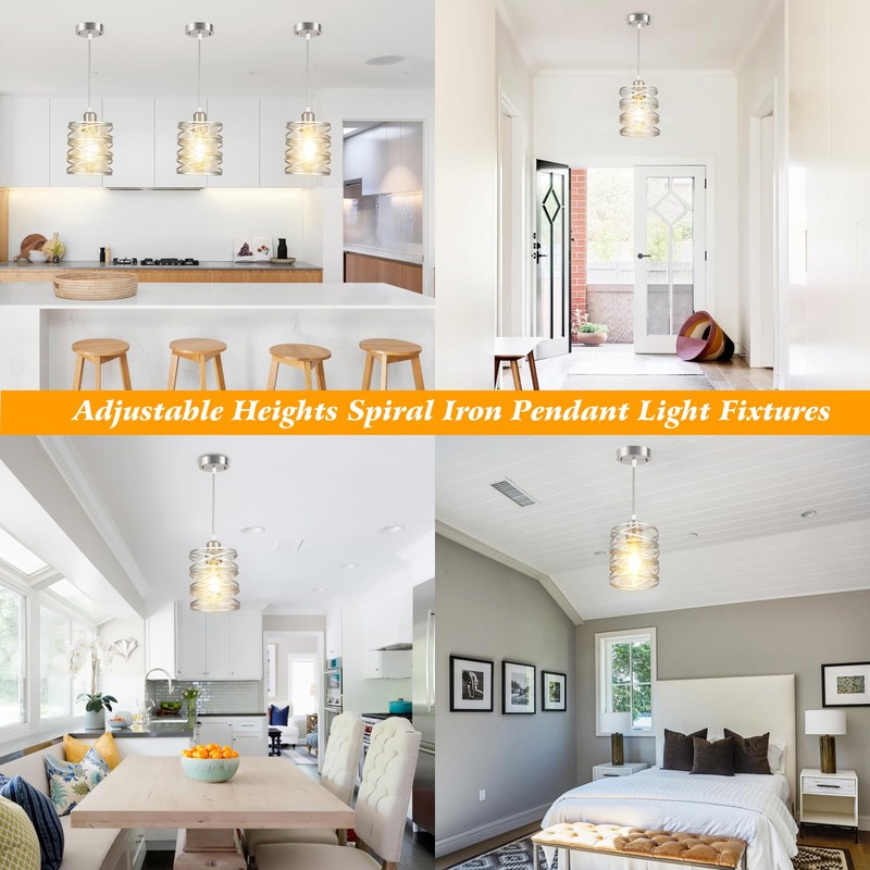 foucasal Brushed Nickel Pendant Light for Kitchen Island Spiral Iron
