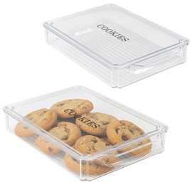 Yomjarl 2 pack Cookie Containers Airtight Large Cookie Box Drawer-Type Food Refrigerator Organizing Stackable Snack Container for Storage and Transportation of Baked Biscuits,Seafood, Vegetables-clear