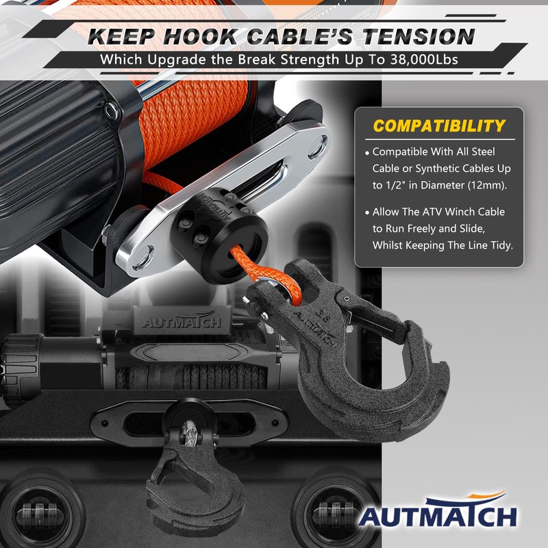 AUTMATCH Winch Hook 3/8" - Clevis Slip Hook with Safety