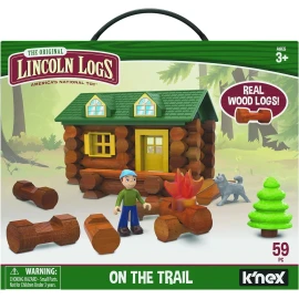 Basic Fun Lincoln Logs On The Trail Set Wooden Building Toy Real Wood Cabin 59 Pieces