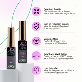 CURACORO Gel Liner Nail Art, Professional Nail Gel Polish, Long-Lasting, Chip-Resistant, Low Ordor Nail Gel, Built-in Precision Brush for Nail Lines, Patterns, French Nails, 3D Designs