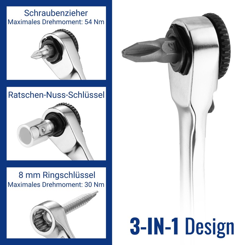 WORKPRO Mini-Ratschen-Set, 1/4" Umschaltknarre, 72-Zahn Ratschengriff, Ratschenschlüsselsatz, mit 20 Zubehörteilen,