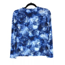 Lands' End Lands End Womens Crew Neck Long Sleeve Rash Guard UPF 50 Swim Tee Blue White S