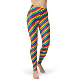 sissycos Women's Rainbow Striped Printed 80s Leggings Buttery Soft Stretchy Pants (Large-XX-Large, Rainbow Stripe)