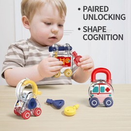 ENIKMOSD Car Toy with Lock and Key, Montessori Toy for Baby Children from 18 Months, Learning Toy, Sensory Motor Skills Toy, Key Toy, Travel Gift for Boys and Girls