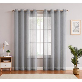 Paneles de cortina transparente de lino gris con ojales, tela abierto, lino sintético, decoración del hogar, estilo rústico, juegos de tratamiento de ventana para sala de estar, recámara, 54 x 95 pulgadas, 2 paneles
