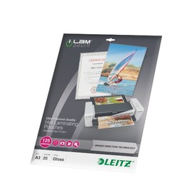 Leitz 74890000 Laminating Pouches Made of 125 Micron Thick Material (Transparent, Glossy, A3 and UDT) - Pack of 25