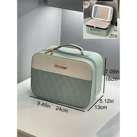 LEAFEEL M-Box Travel Makeup Bag With LED Mirror, Protable Size Makeup Case Travel Cosmetic Bags Brush Organizer Storage Box, Rechargeable Vanity Mirror, Cosmetic Travel Bag for Women. (Mint-white)