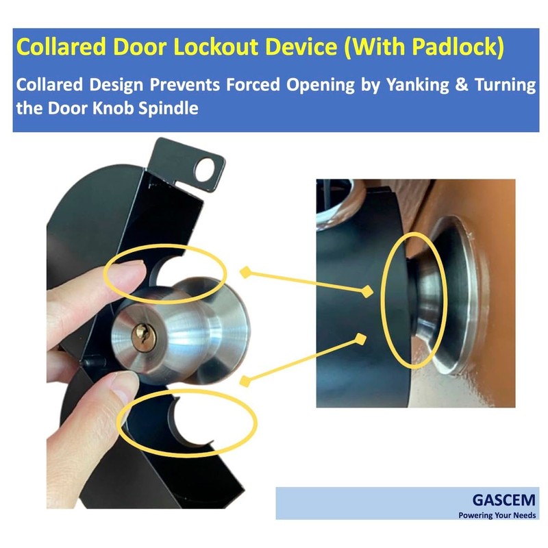 Gascem Door Knob Lockout Device. (Matt Black, 1 Padlock Included).