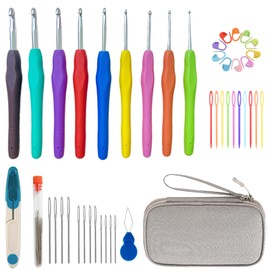 Crochet Hooks,Crochet Hook Set with Portable Case,Ergonomic Crochet Hooks with Soft Grip Handles,9 Sizes from 2mm-6mm,Crochet Kit for Beginners DIY Dolls Bags Clothes Handmade(Grey)