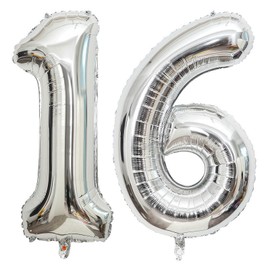 40 Inch Silver 16 Number Balloons Giant 16 or 61 Balloons Silver Birthday 16 Balloons 16th Birthday Anniversary Party Decorations Supplies
