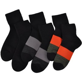 All Cotton Men's Socks, 9.4 - 11.0 inches (24 - 28 cm), Set of 6 Pairs | Reinforced Toe, Heel & Pile Knitting, Anti-Slip Rib Design, Suitable for Sports and Business|Four Seasons, Quarter-length