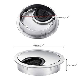 HO2NLE 2Pcs Desk Table Grommet 60mm(2.4 inch) Brushed Chrome Desk Cable Wire Grommet Cable Port Hole Covers Tidy for Home Office Computer Table Wire Organizer