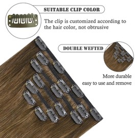 Aison Clip in Hair Extensions 100% Remy Human Hair 6 Medium Light Brown 7A 70G/7Pcs Soft Silky Straight 16clips for Women(12 Inch #6)