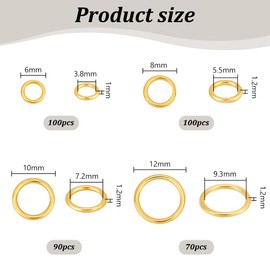 PH PandaHall 360pcs 4 Sizes Closed Jumps Rings, 6/8/10/12mm Brass Soldered Jump Rings 16~18 Gauge Golden Rings Chainmail Rings Jewelry O Rings Connector for DIY Earrings Bracelets Necklaces Keychain