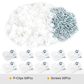 GOOACC 1/4 Inch Rope Light P-Style Mounting Clips with Pan Head Phillips Stainless Steel Screws for Wire Management (50 Pack Clips and 50Pcs Screws)