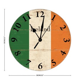 Wall Clocks Ireland Flag Farmhouse Wall Decorations Non Ticking Wall Clock Irish Clocks Battery Operated 12 Inch Vintage Living Room Clocks for Outdoor Classroom