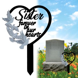 Metal Sister Memorial Stake Grave Dove Decorations for Cemetery Gravesite Sympathy Markers Waterproof Memorial Gifts for Loss of Sister Tombstones Plaque Outdoors Lawn Yard Decor (Sister)