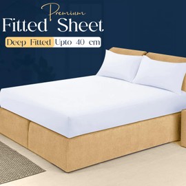 Sunshine Comforts Egyptian Cotton Fitted Sheets Super King Size Breathable, Anti Wrinkle 40cm Deep Pocket 200 Thread Count Bed Sheets White Bedding & Linen 183 X 200 CM Super King Fitted Sheet