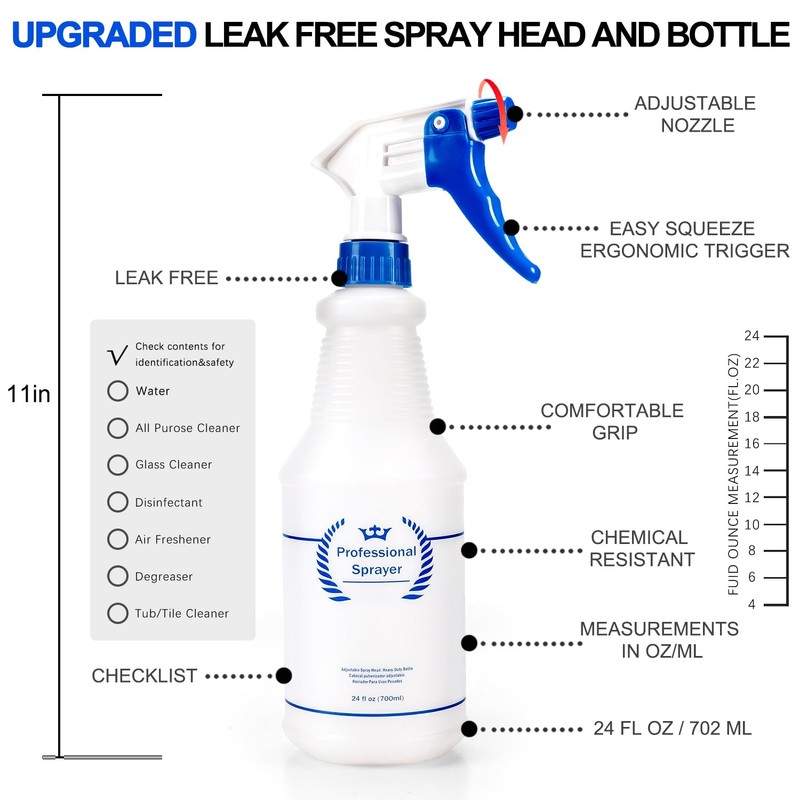 Plastic Spray Bottle, Empty Spray Bottles (2 Pack 24 Oz),